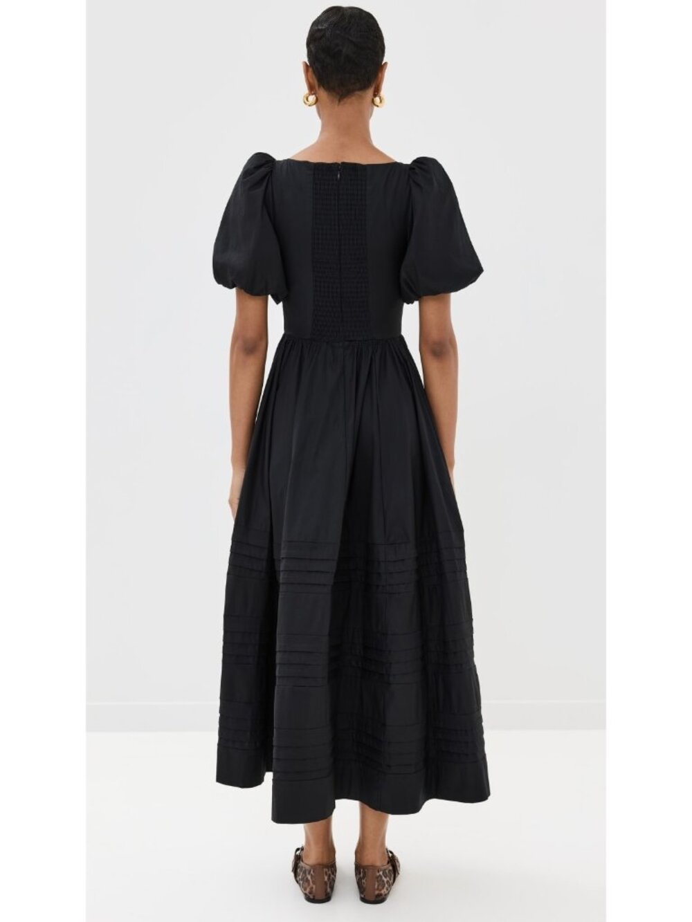NWT Reformation Everlyn in Black Cotton Puff Sleeve Fit & Flare Midi Dress 8 - Picture 5 of 12